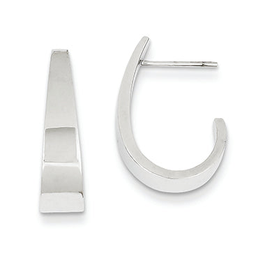 14K White Gold Polished J-Hoop Post Earrings