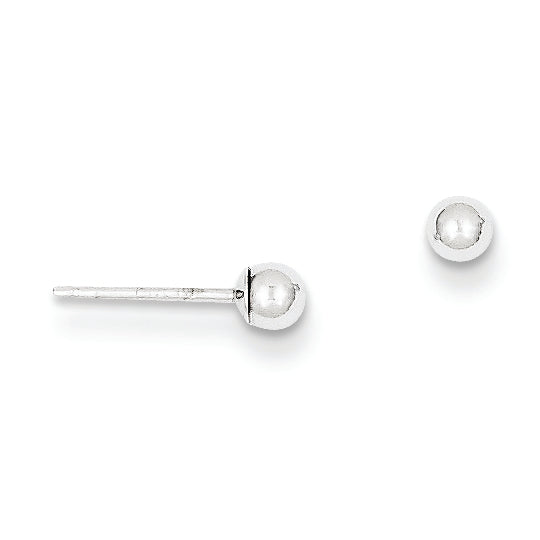 14K White Gold Polished 3mm Ball Post Earrings