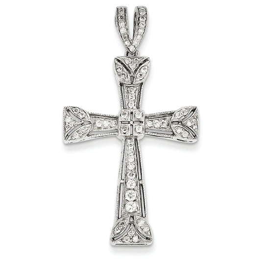 0.5 Carat 14K White Gold Diamond Filigree Cross Pendant