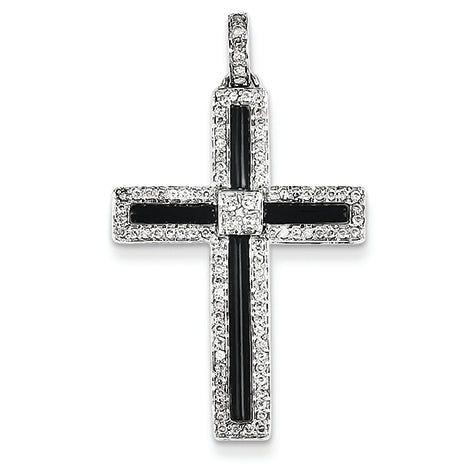 0.4 Carat 14K White Gold Diamond & Onyx Cross Pendant