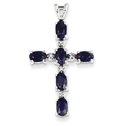 1.9 Carat 14K White Gold Diamond & Sapphire Cross Pendant