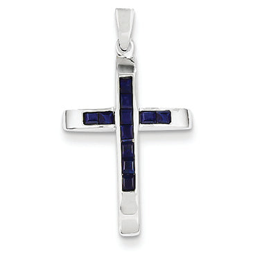 0.6 Carat 14K White Gold Sapphire Cross Pendant