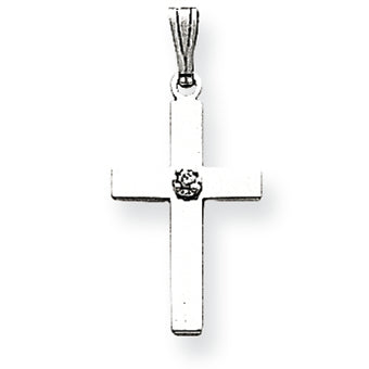14K White Gold .01ct. Diamond Cross Pendant