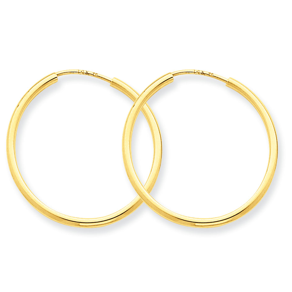 14K Gold 1.5mm Polished Round Endless Hoop Earrings