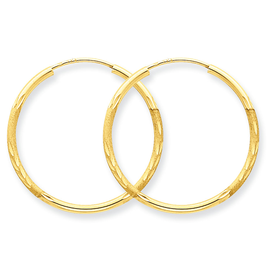 14K Gold 1.5mm Satin Diamond-cut Endless Hoop Earrings