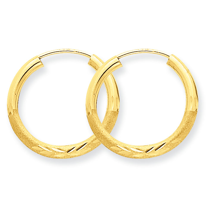 14K Gold 2mm Satin Diamond-cut Endless Hoop Earrings