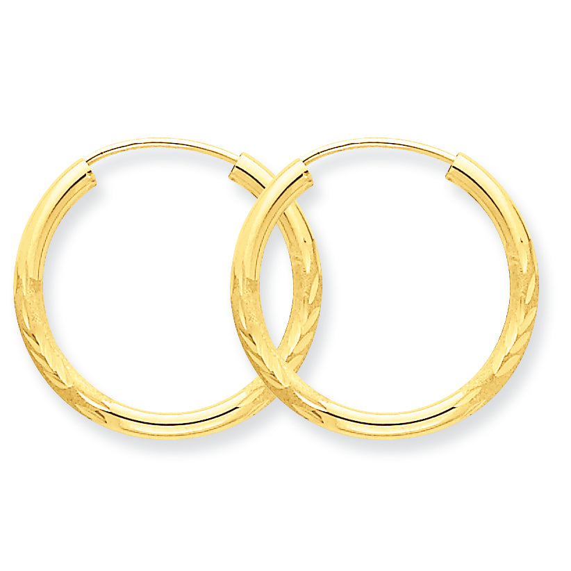 14K Gold 2mm Satin Diamond-cut Endless Hoop Earrings