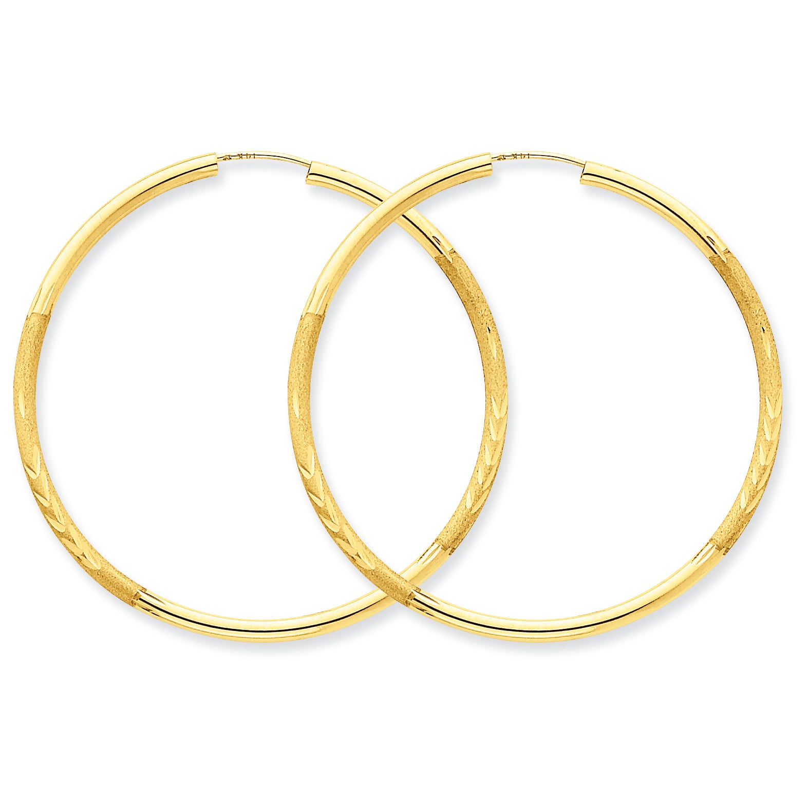 14K Gold 2mm Satin Diamond-cut Endless Hoop Earrings