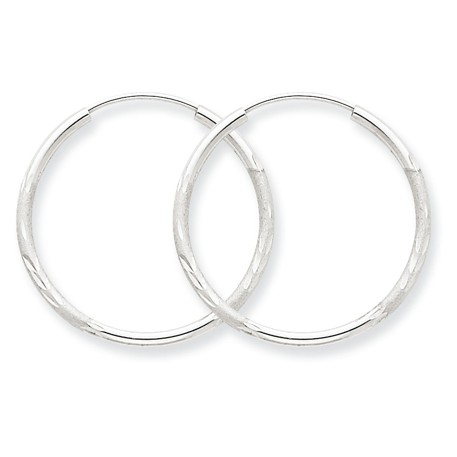14K White Gold 1.5mm Diamond-cut Endless Hoop Earrings