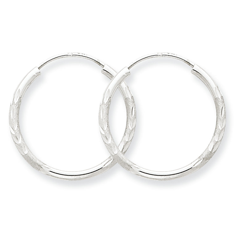 14K White Gold 1.5mm Diamond-cut Endless Hoop Earrings