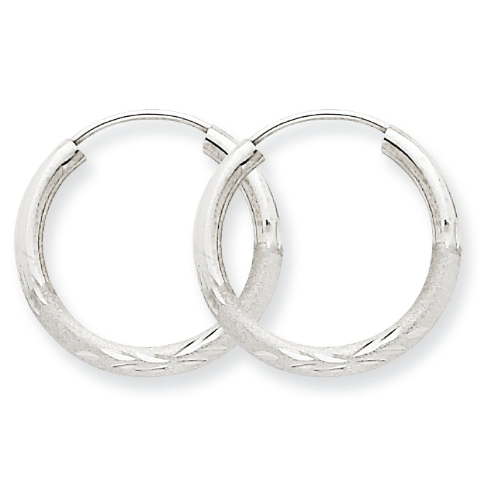 14K White Gold 2mm Diamond-cut Endless Hoop Earrings