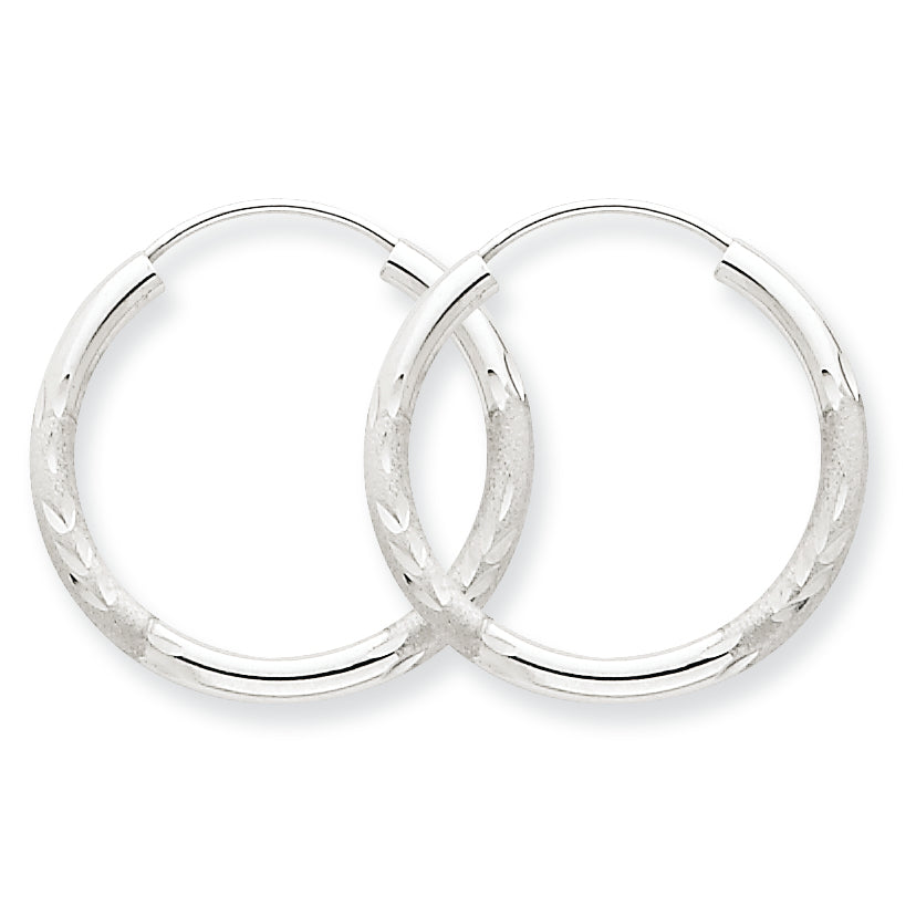 14K White Gold 2mm Diamond-cut Endless Hoop Earrings