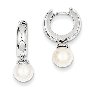 14K White Gold Cultured Pearl Hoop Earrings