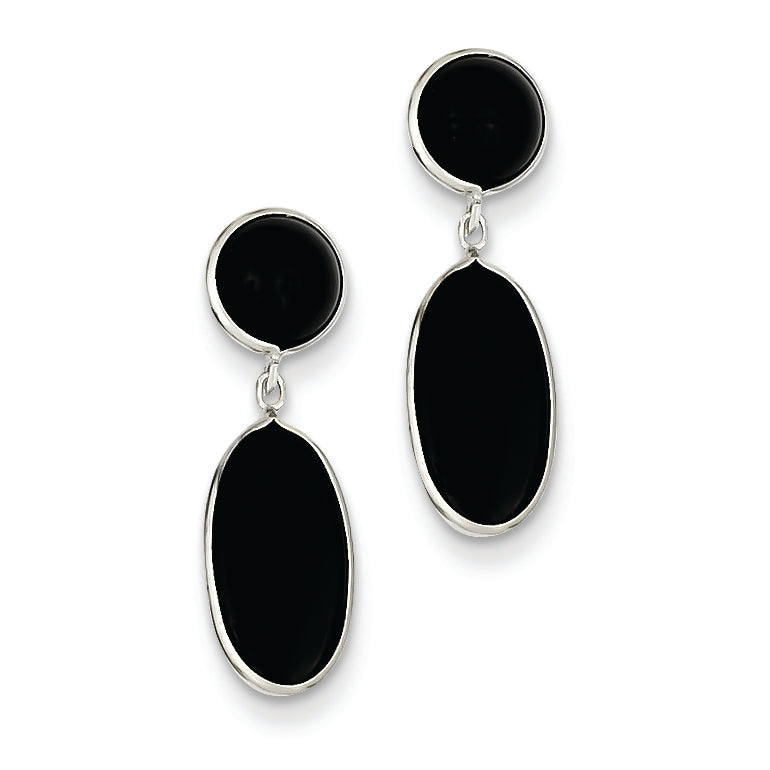 14K White Gold Onyx Oval Dangle Post Earrings
