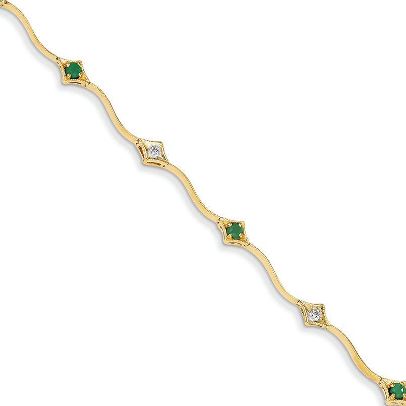 0.4 Carat 14K Gold Diamond and Emerald Round Bracelet