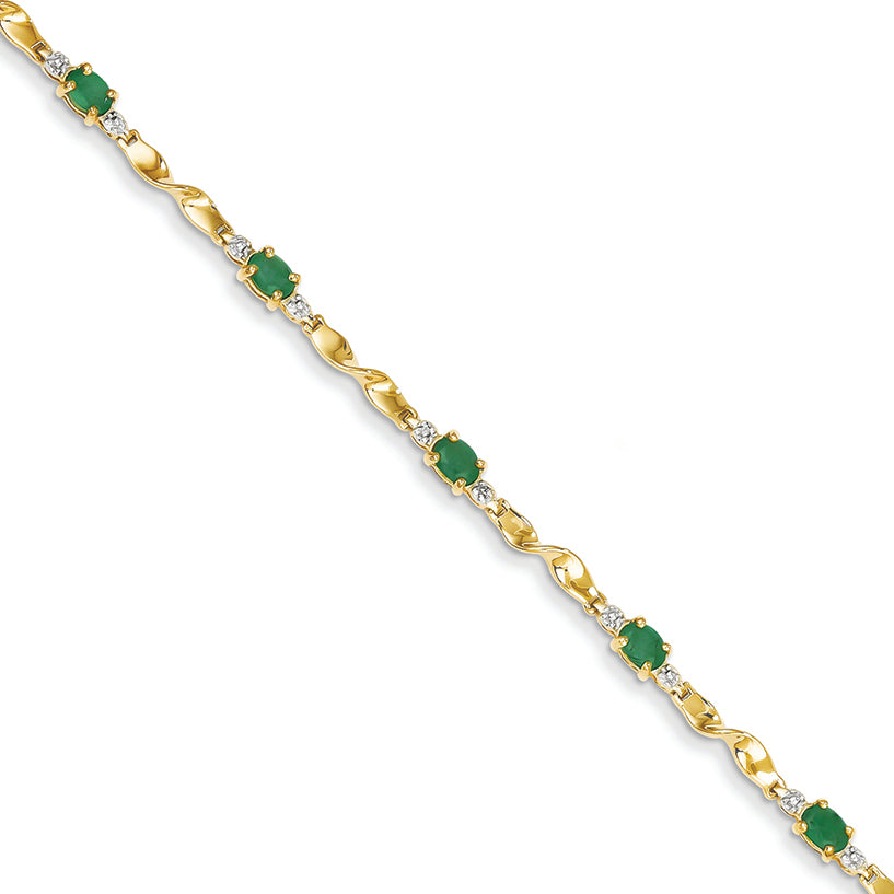 1.4 Carat 14K Gold Diamond and Emerald Oval Bracelet