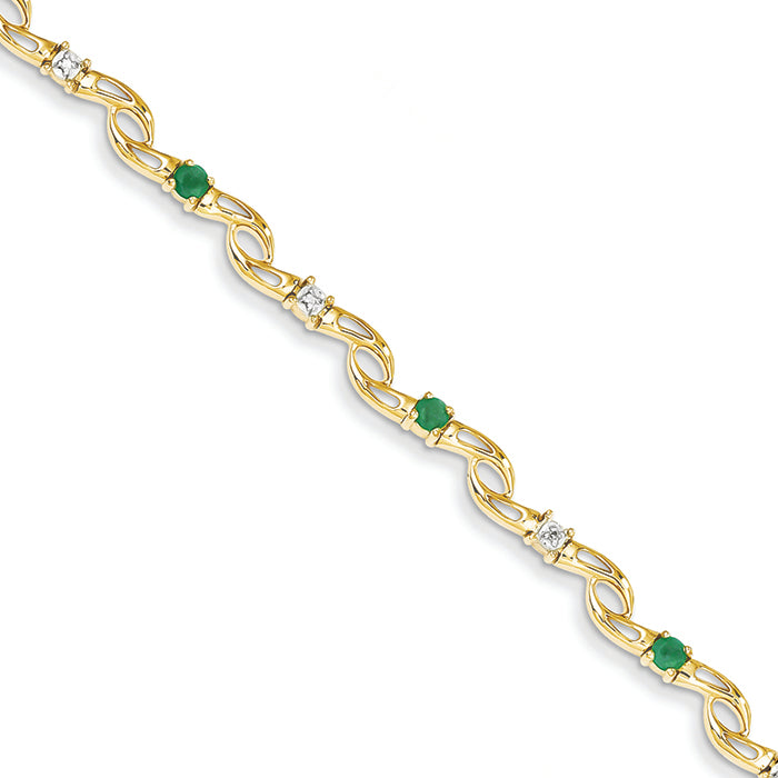 0.7 Carat 14K Gold Diamond and Emerald Round Bracelet