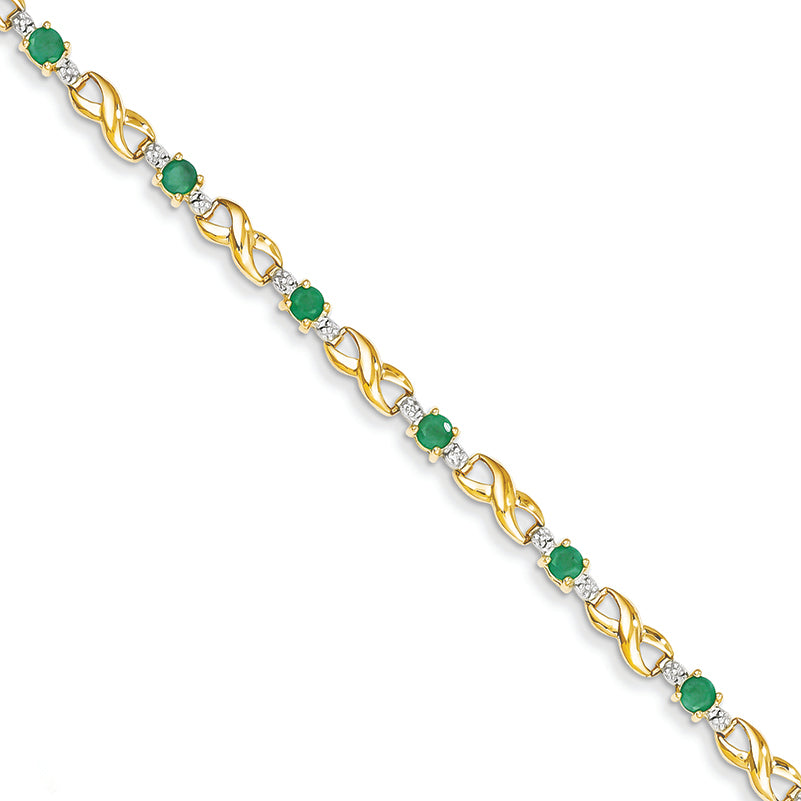 1.3 Carat 14K Gold Diamond and Emerald Round Bracelet