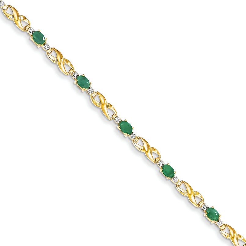 1.8 Carat 14K Gold Diamond and Emerald Oval Bracelet