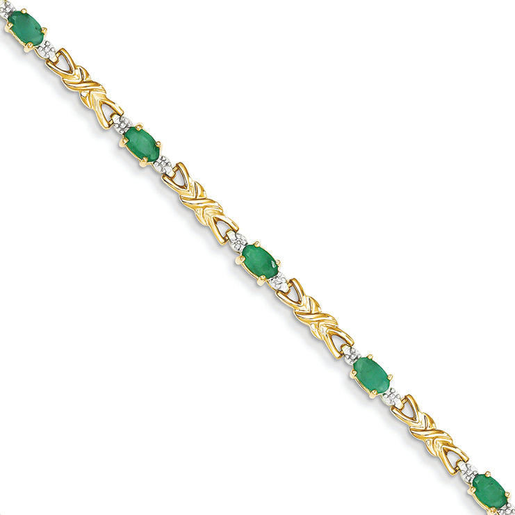 2.5 Carat 14K Gold Diamond and Emerald Oval Bracelet