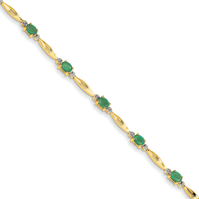 1.6 Carat 14K Gold Diamond and Emerald Oval Bracelet