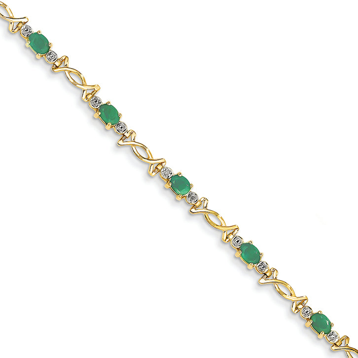1.8 Carat 14K Gold Diamond and Emerald Oval Bracelet