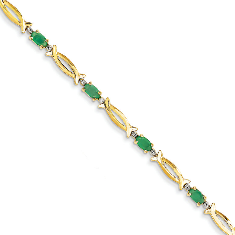 2.2 Carat 14K Gold Diamond and Emerald Oval Bracelet