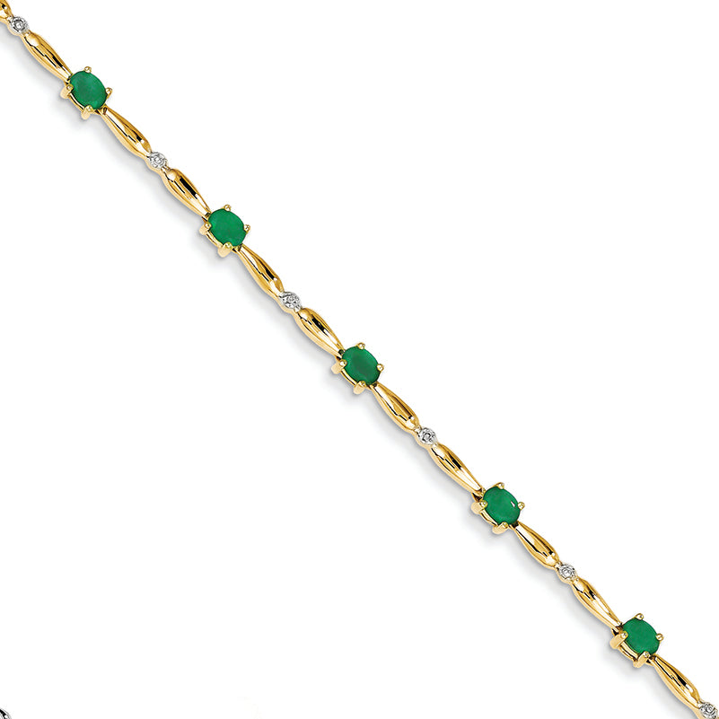 1.8 Carat 14K Gold Diamond and Emerald Oval Bracelet