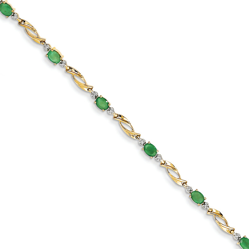 1.6 Carat 14K Gold Diamond and Emerald Oval Bracelet