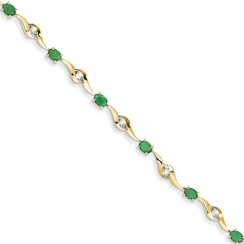 2.1 Carat 14K Gold Emerald and White Sapphire Oval and Round Bracelet