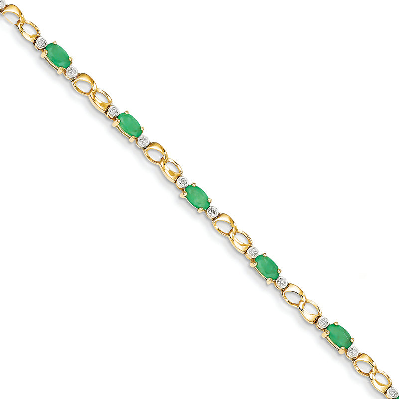 2.7 Carat 14K Gold Diamond and Emerald Oval Bracelet
