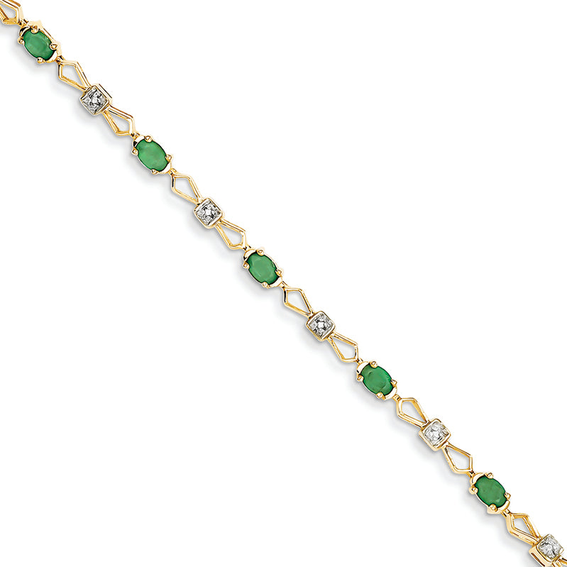 1.6 Carat 14K Gold Diamond and Emerald Oval Bracelet
