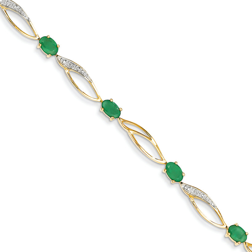 2.8 Carat 14K Gold Diamond and Emerald Oval Bracelet
