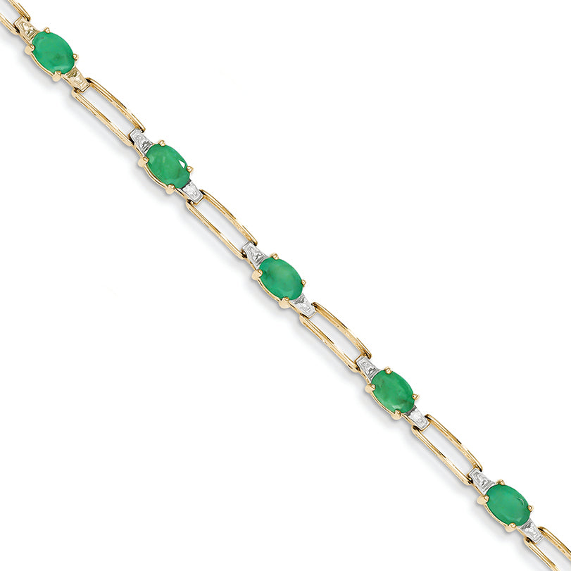 4.3 Carat 14K Gold Diamond and Emerald Oval Bracelet