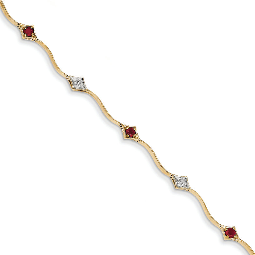 0.5 Carat 14K Gold Diamond and African Ruby Round Bracelet