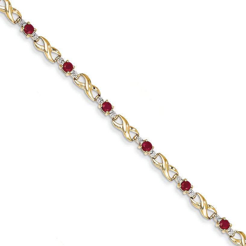 1.8 Carat 14K Gold Diamond and African Ruby Round Bracelet