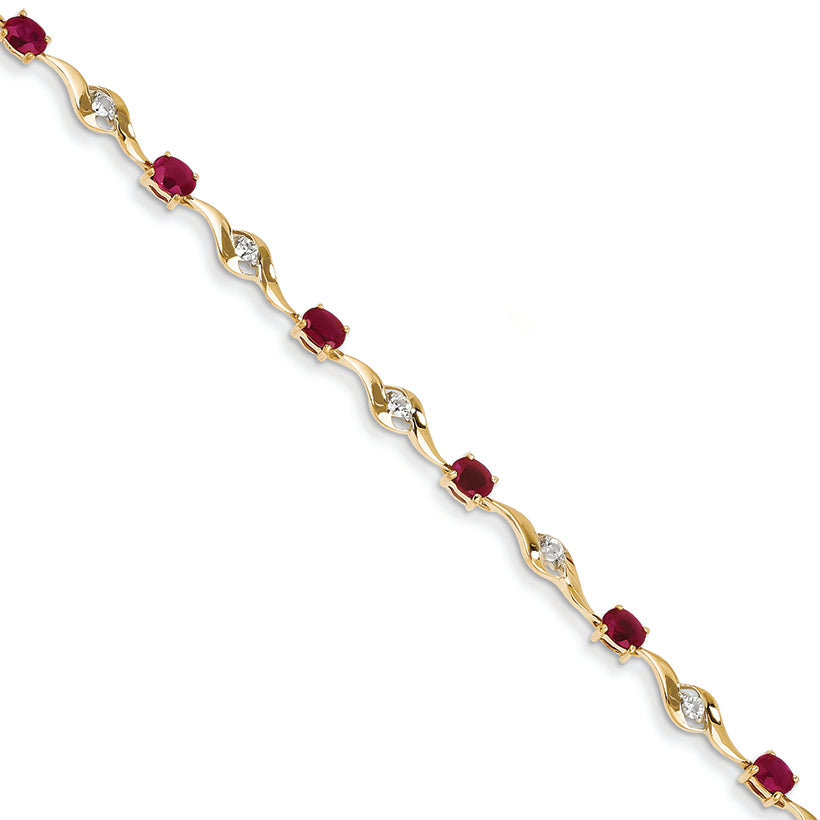 2.6 Carat 14K Gold African Ruby and White Sapphire Oval and Round Bracelet