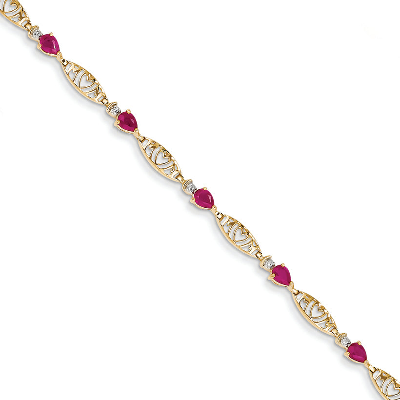 1.8 Carat 14K Gold Diamond and African Ruby Pearshape Bracelet