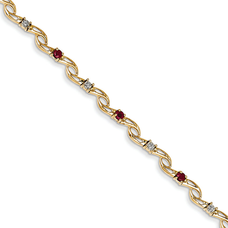 0.9 Carat 14K Gold Diamond and African Ruby Round Bracelet