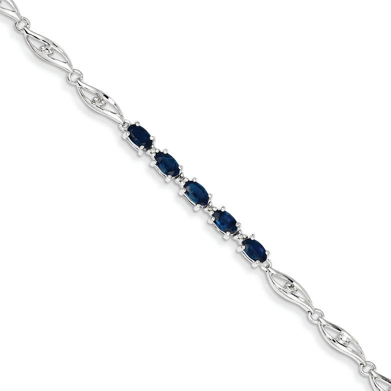 1.6 Carat 14K White Gold w/ Diamond and Sapphire Gemstone Bracelet