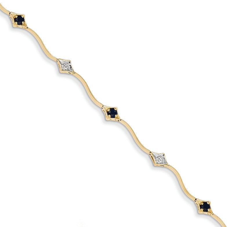 0.5 Carat 14K Gold Diamond and Sapphire Round Bracelet