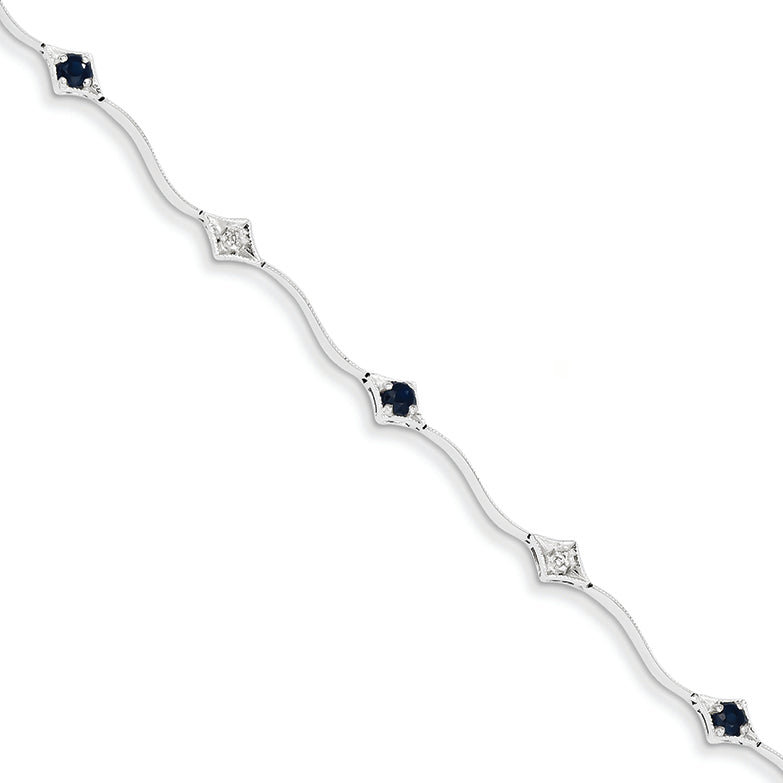 0.5 Carat 14K White Gold w/ Diamond and Sapphire Gemstone Bracelet