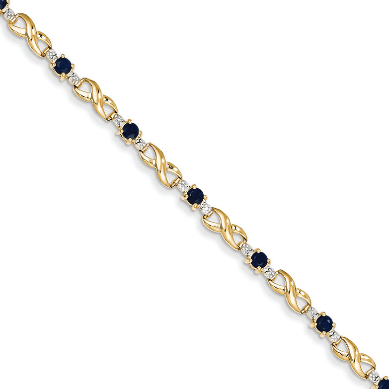 1.8 Carat 14K Gold Diamond and Sapphire Round Bracelet