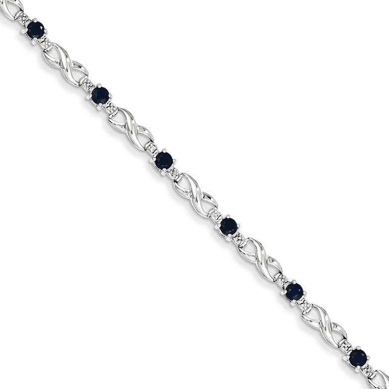 1.8 Carat 14K White Gold w/ Diamond and Sapphire Gemstone Bracelet
