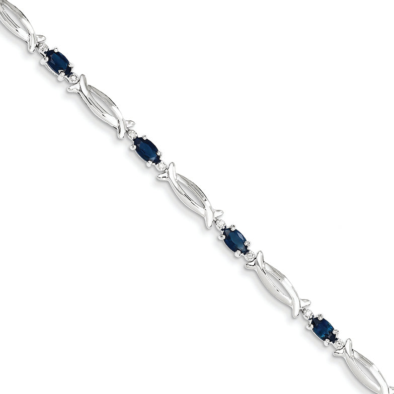 2.8 Carat 14K White Gold w/ Diamond and Sapphire Gemstone Bracelet