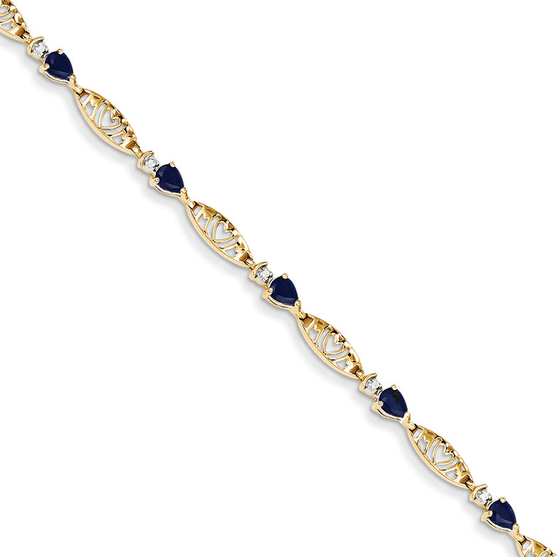 1.8 Carat 14K Gold Diamond and Sapphire Pearshape Bracelet