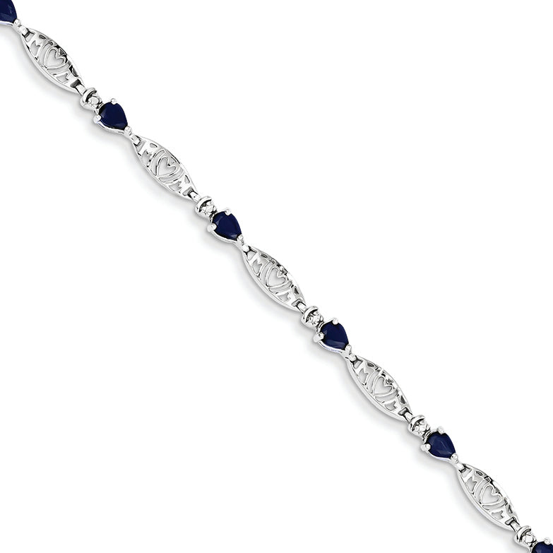 1.8 Carat 14K White Gold w/ Diamond and Sapphire Gemstone Bracelet
