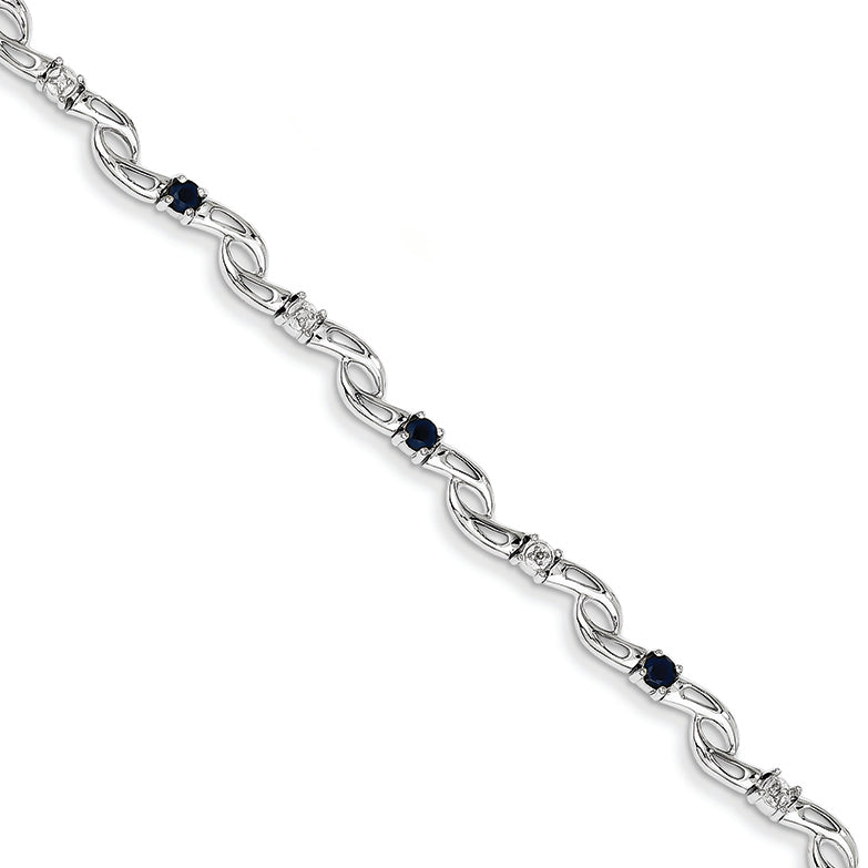 0.9 Carat 14K White Gold w/ Diamond and Sapphire Gemstone Bracelet