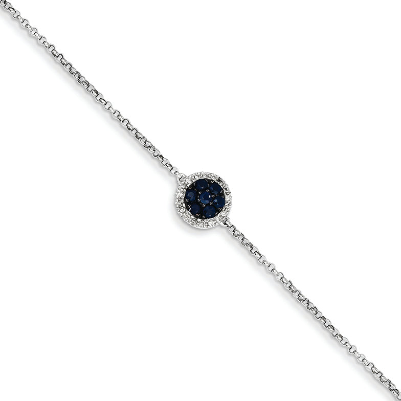 0.6 Carat 14K White Gold Diamond & Sapphire w/ Circle & .5in ext. Bracelet
