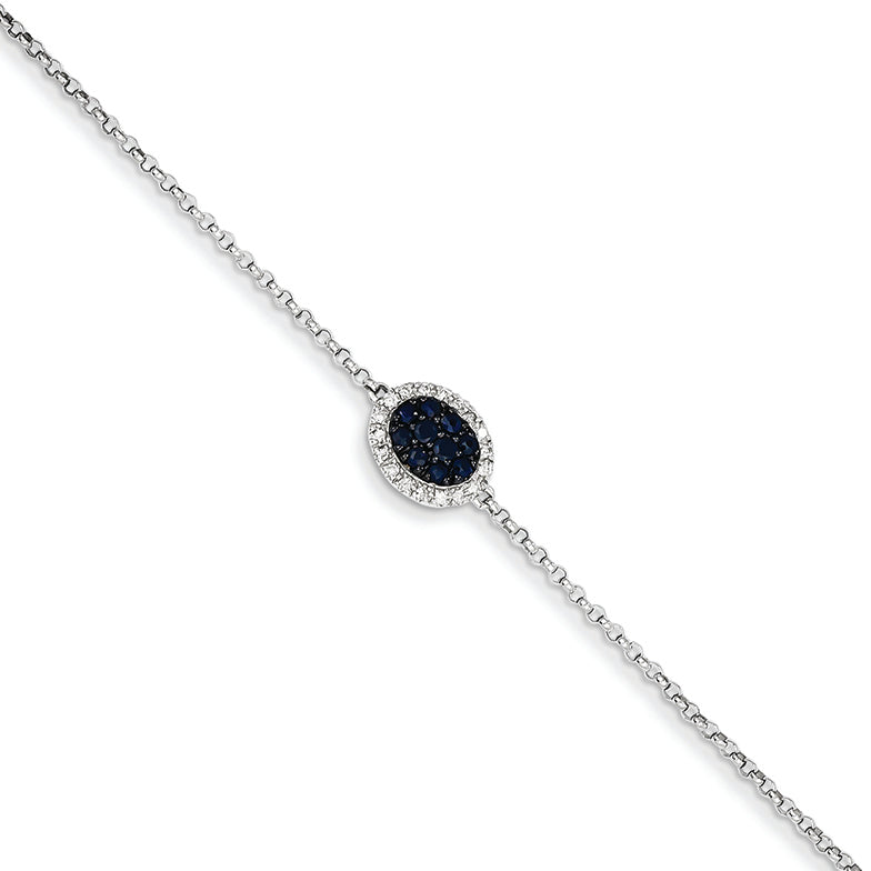 0.5 Carat 14K White Gold Diamond & Sapphire w/ Oval & .5in Ext. Bracelet